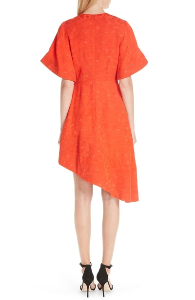 Shop Brandon Maxwell Asymmetrical Paisley Satin Jacquard Dress In Poppy