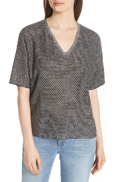 Shop Eileen Fisher Organic Linen Jacquard Sweater In Black/ Soft White