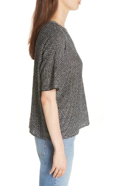 Shop Eileen Fisher Organic Linen Jacquard Sweater In Black/ Soft White