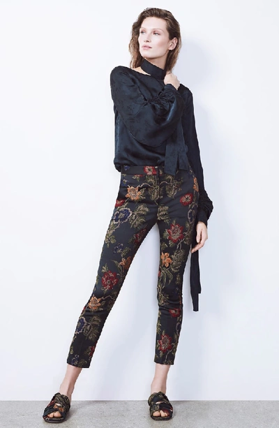 Shop Rosetta Getty Floral Satin Jacquard Trousers In Multi