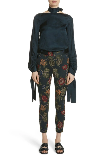 Shop Rosetta Getty Floral Satin Jacquard Trousers In Multi