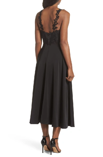 Shop Sau Lee Aislinn Floral Applique Tea Length Dress In Black Multi