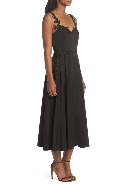 Shop Sau Lee Aislinn Floral Applique Tea Length Dress In Black Multi