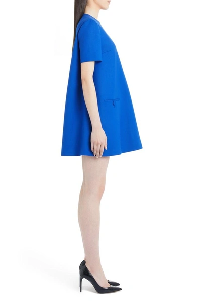 Shop Sara Battaglia Stretch Wool A-line Dress In Blue
