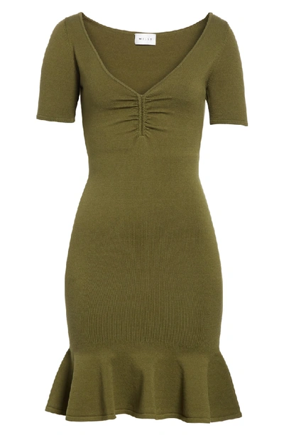 Shop Milly Shirred Front Knit Dress In Olive