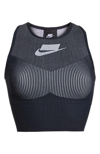 Shop Nike Tech Knit Crop Tank In Dark Obsidian/ White