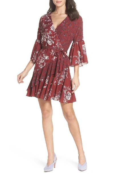 Shop French Connection Ellette Crepe Faux Wrap Dress In Deep Frambroise Multi