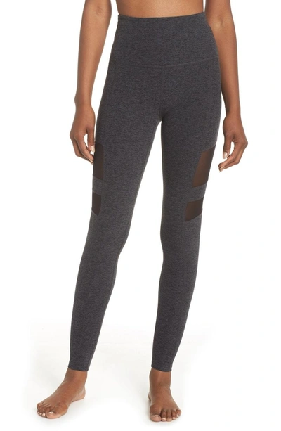 Shop Beyond Yoga High Striped Mesh Leggings In Black/ Charcoal