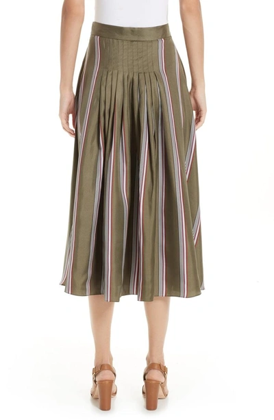 Shop Roksanda Tahki Stripe Silk Skirt In Forest Wide Stripe