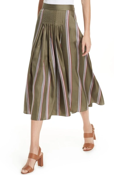 Shop Roksanda Tahki Stripe Silk Skirt In Forest Wide Stripe