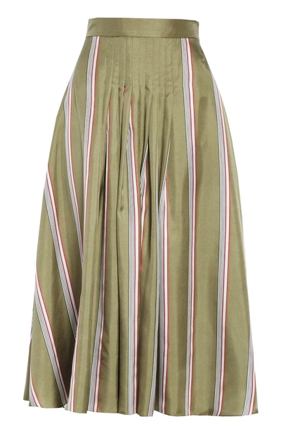 Shop Roksanda Tahki Stripe Silk Skirt In Forest Wide Stripe