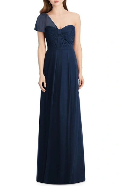 Shop Jenny Packham One-shoulder Chiffon A-line Gown In Midnight