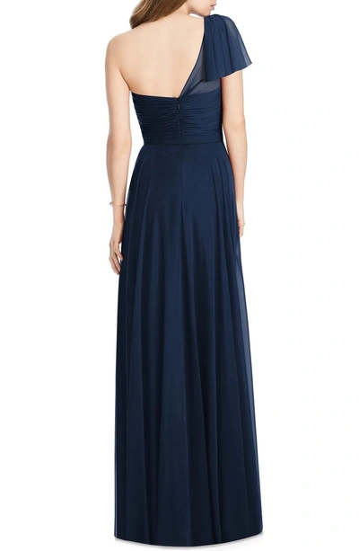 Shop Jenny Packham One-shoulder Chiffon A-line Gown In Midnight