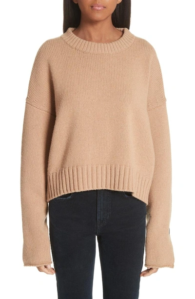 Shop Proenza Schouler Button Cuff Wool & Cashmere Blend Sweater In Camel