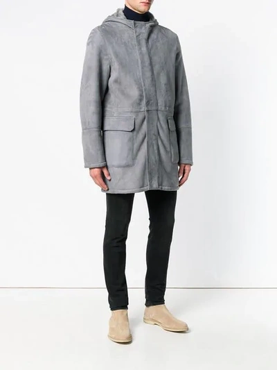 Shop Manzoni 24 Fur Trimmed Coat In Grey