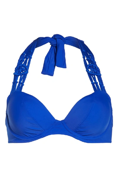 Shop Freya Underwire Macrame Halter Bikini Top In Cobalt