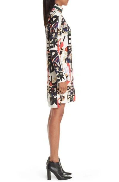 Shop Burberry Zoya Graffiti Archive Print Silk & Wool Dress In Stone