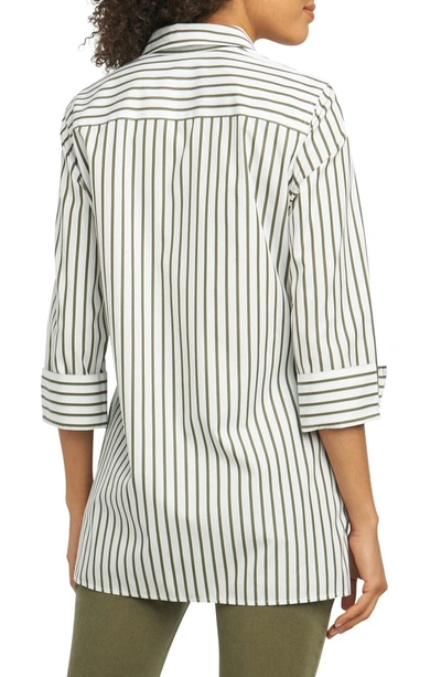 Shop Foxcroft Wanda Stripe Tunic Shirt In Olive