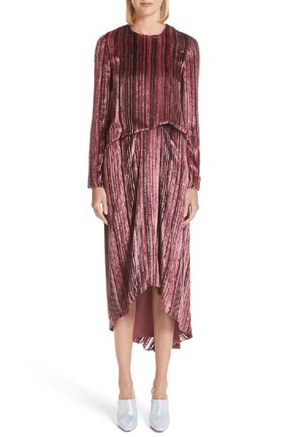 Shop Sies Marjan Metallic & Velvet Stripe Dress In Dark Salmon