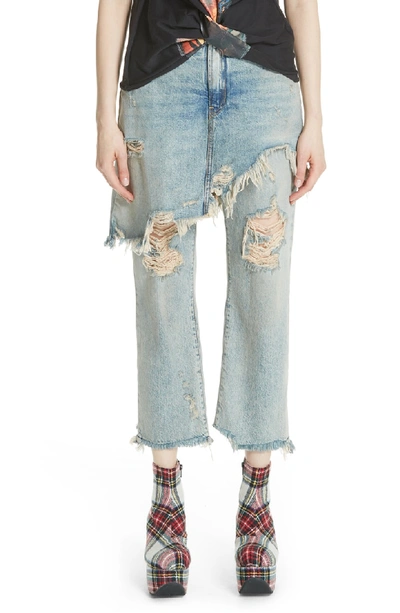Shop R13 Double Classic Ripped Crop Jeans In Leyton Blue Wash