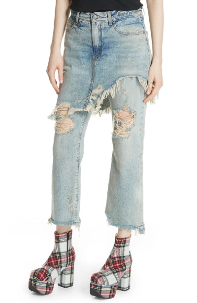 Shop R13 Double Classic Ripped Crop Jeans In Leyton Blue Wash