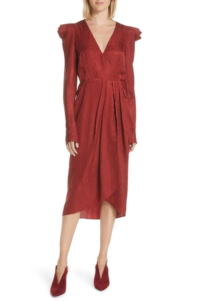 Shop A.l.c Carolina Puff Shoulder Silk Jacquard Dress In Crimson