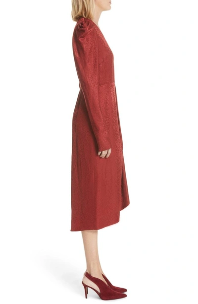 Shop A.l.c Carolina Puff Shoulder Silk Jacquard Dress In Crimson