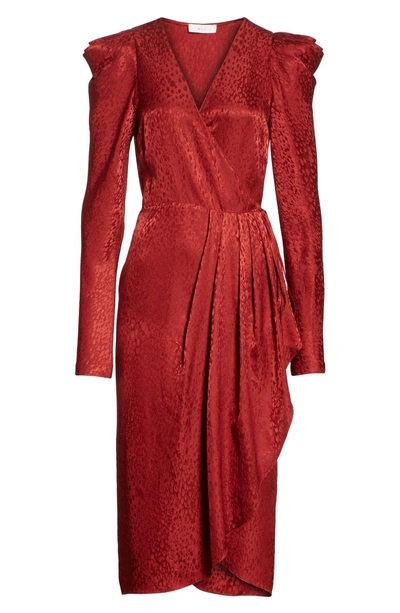 Shop A.l.c Carolina Puff Shoulder Silk Jacquard Dress In Crimson