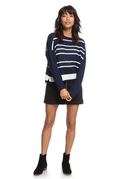Shop Roxy Variegated Stripe Boxy Sweater In Dress Blues