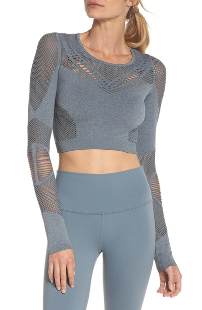 Shop Alo Yoga Siren Long Sleeve Crop Top In Concrete Heather