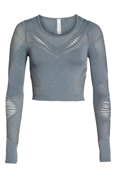 Shop Alo Yoga Siren Long Sleeve Crop Top In Concrete Heather