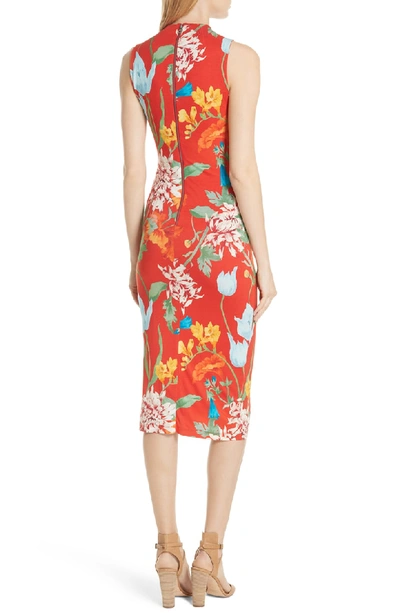 Shop Alice And Olivia Delora Floral Sleeveless Body-con Dress In Greenwich Garden Poppy