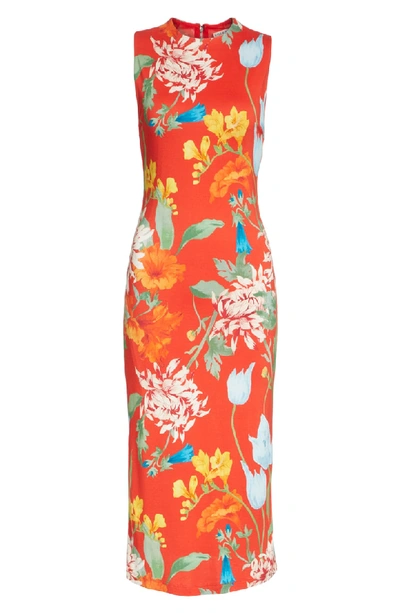 Shop Alice And Olivia Delora Floral Sleeveless Body-con Dress In Greenwich Garden Poppy