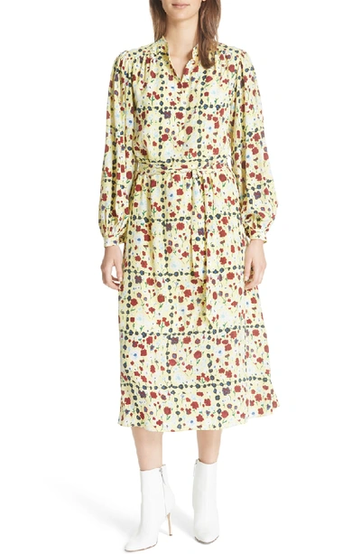 Shop Equipment Floral Silk Midi Dress In Limelight Multi