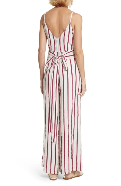 Shop All Things Mochi Lisa Stripe Jumpsuit In Off White/ Burgundy