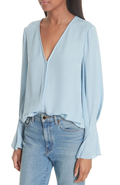 Shop Joie Latacia Bell Cuff Silk Blouse In Robins Egg