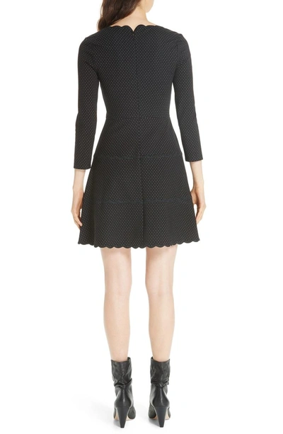 Shop Kate Spade Pin Dot Scallop Ponte Fit & Flare Dress In Black