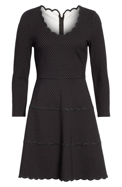 Shop Kate Spade Pin Dot Scallop Ponte Fit & Flare Dress In Black
