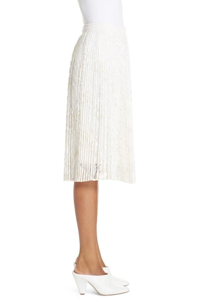Shop Clu Metallic Floral Lace Pleated Skirt In Ivory