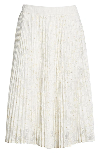 Shop Clu Metallic Floral Lace Pleated Skirt In Ivory