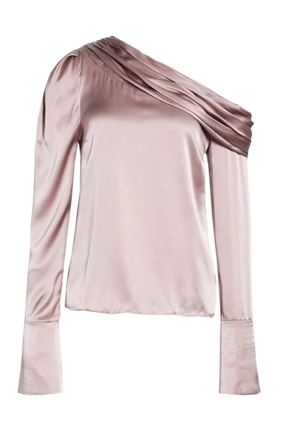 Shop Amur Monica Silk One Shoulder Blouse In Dusty Rose