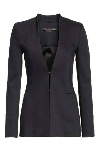 Shop Alice And Olivia Jerri Long Open Front Collarless Blazer In Black