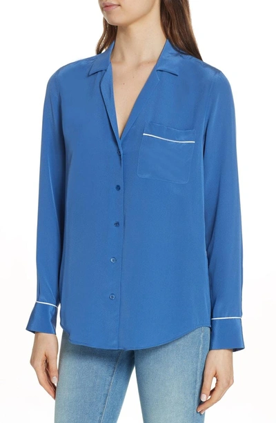 Shop Equipment Keira Piped Silk Shirt In Letterman Blue