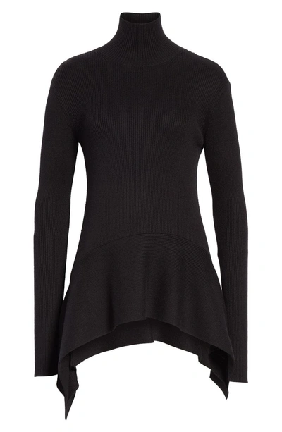 Shop Adeam Silk Ribbed Turtleneck Sweater In Black