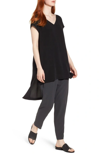 Shop Eileen Fisher High/low Silk Top In Black