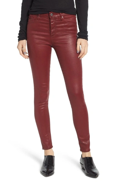 Shop Ag Farrah High Waist Ankle Skinny Jeans In Leatheret Tanic Red