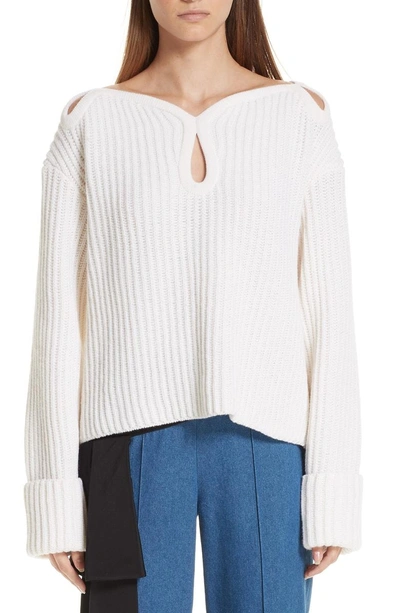 Shop Hellessy Keyhole Shoulder Merino Wool Sweater In Ecru