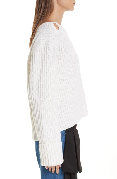 Shop Hellessy Keyhole Shoulder Merino Wool Sweater In Ecru