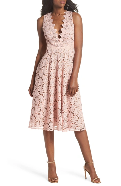 Shop Sau Lee Ashley Guipure Lace Fit & Flare Dress In Pink