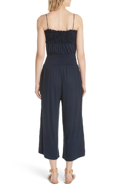 Shop Rebecca Taylor Frill Jersey Crop Jumpsuit In Navy Navy3